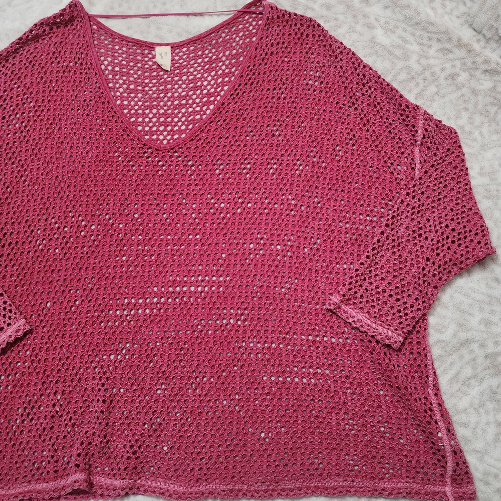 We the Free/Free People Napa Tee/Cover-Up Open Knit Crochet Oversized Sz L Pink - Picture 5 of 14